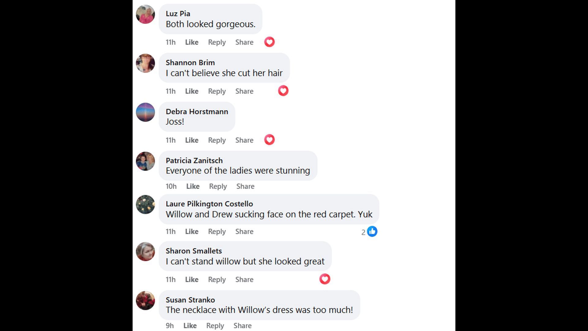 Fans voice their opinions about Willow and Josslyn's red carpet looks (Image via Facebook/General Hospital Fans - Official)
